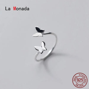 925 Silver Butterfly Ring Adjustable Women Fine Jewelry