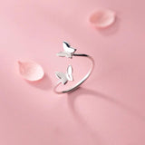925 Silver Butterfly Ring Adjustable Women Fine Jewelry