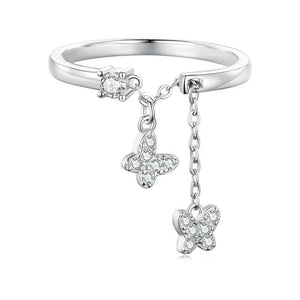 925 Silver Butterfly Open Rings Zircon Adjustable Ring Fine Party Jewelry