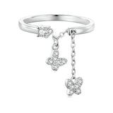 925 Silver Butterfly Open Rings Zircon Adjustable Ring Fine Party Jewelry