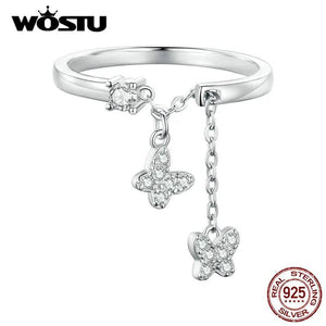 925 Silver Butterfly Open Rings Zircon Adjustable Ring Fine Party Jewelry