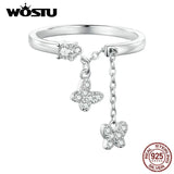925 Silver Butterfly Open Rings Zircon Adjustable Ring Fine Party Jewelry