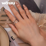 925 Silver Butterfly Open Rings Zircon Adjustable Ring Fine Party Jewelry