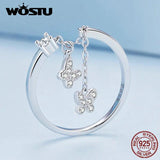 925 Silver Butterfly Open Rings Zircon Adjustable Ring Fine Party Jewelry
