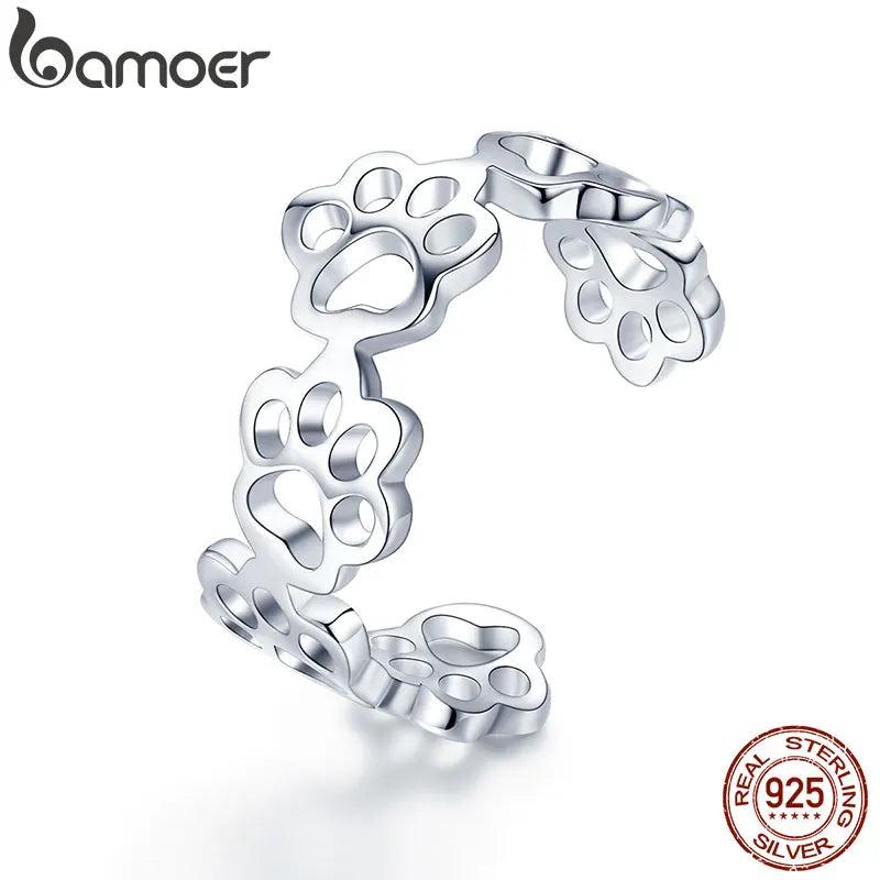 Adjustable Cat And Dog Footprints Pet Paw Trail Ring for Women - SCR424