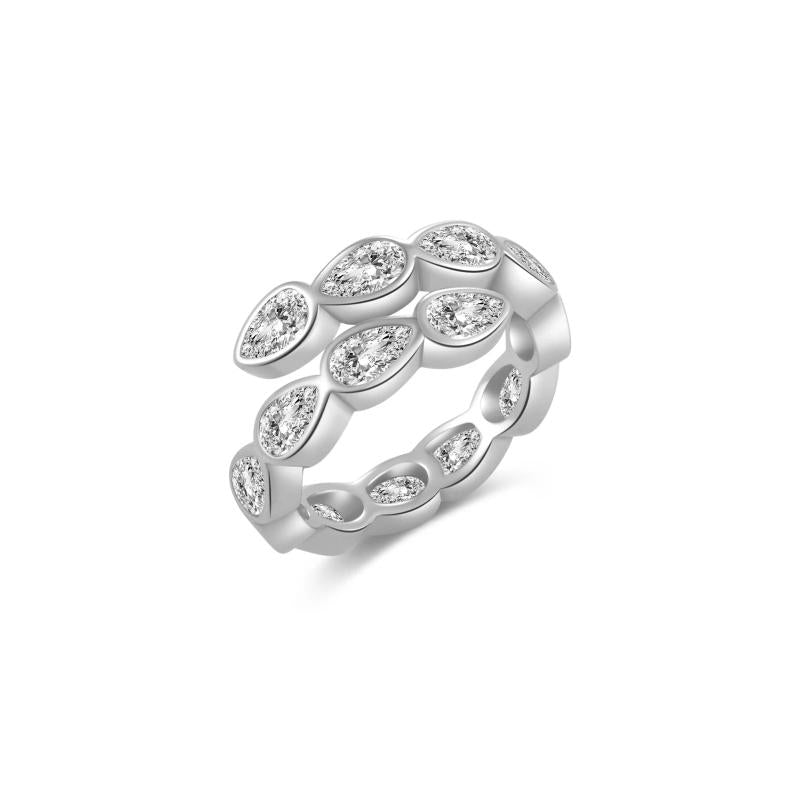 925 Sterling Silver CZ Pear Zircon Ring Resizable Adjustable Women Fine Jewelry