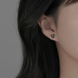 Sterling Silver Zircon Clover Stud Earrings for Women