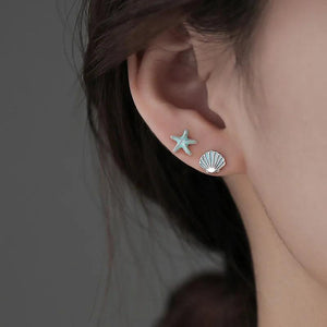 S925 Starfish Shell Earrings for Women Sweet Girls Party Jewelry