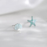 S925 Starfish Shell Earrings for Women Sweet Girls Party Jewelry