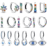 925 Silver Women Hoop Earrings Pave CZ Evil Eyes Star Zircon Wedding Earring