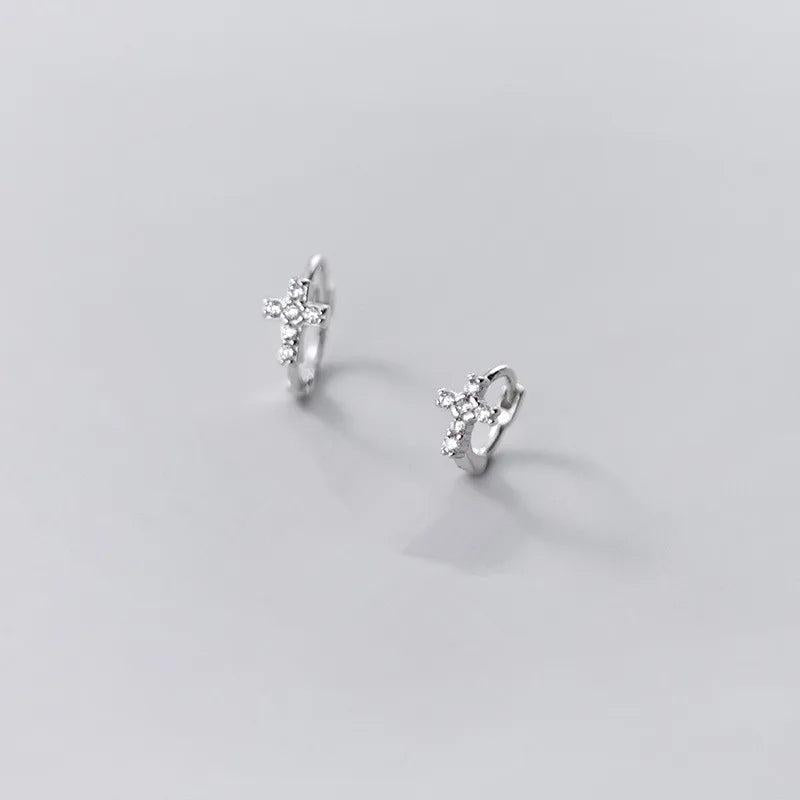 925 Sterling Silver Small Cross Ear Buckle Women Party Earrings