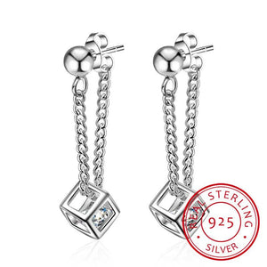 925 Silver Crystal Cube Square Stud Earrings Women Christmas Drop