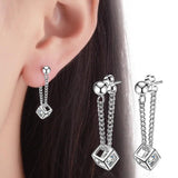925 Silver Crystal Cube Square Stud Earrings Women Christmas Drop