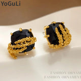 925 Silver Needle Geometric Glass Earrings for Lady Party Gift