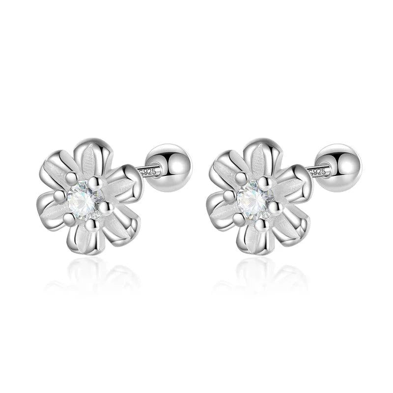 925 Silver Flower Zircon Stud Earrings for Girls - DF2101