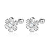 925 Silver Flower Zircon Stud Earrings for Girls - DF2101