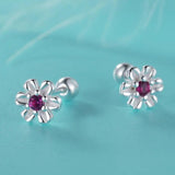 925 Silver Flower Zircon Stud Earrings for Girls - DF2101