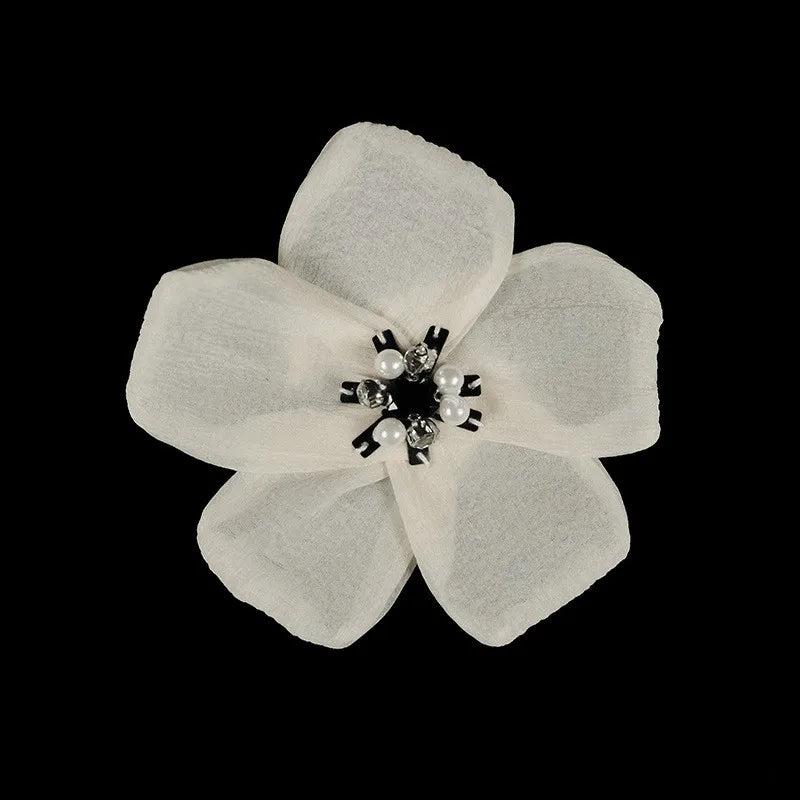 5Pcs Beaded Five Petal Flower Silk Chiffon Fabric Flower