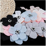 5Pcs Beaded Five Petal Flower Silk Chiffon Fabric Flower