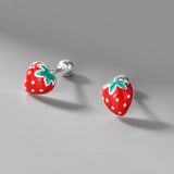 925 Silver Strawberry Stud Earrings for Women Girls
