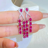 Noble Ruby Geometric Water Drop Diamond Stud Earrings Wedding Gift