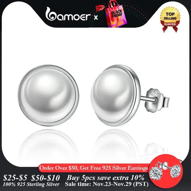 925 Silver Shell Pearl Stud Earrings Brincos PAS489