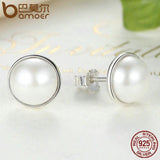 925 Silver Shell Pearl Stud Earrings Brincos PAS489