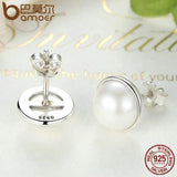925 Silver Shell Pearl Stud Earrings Brincos PAS489