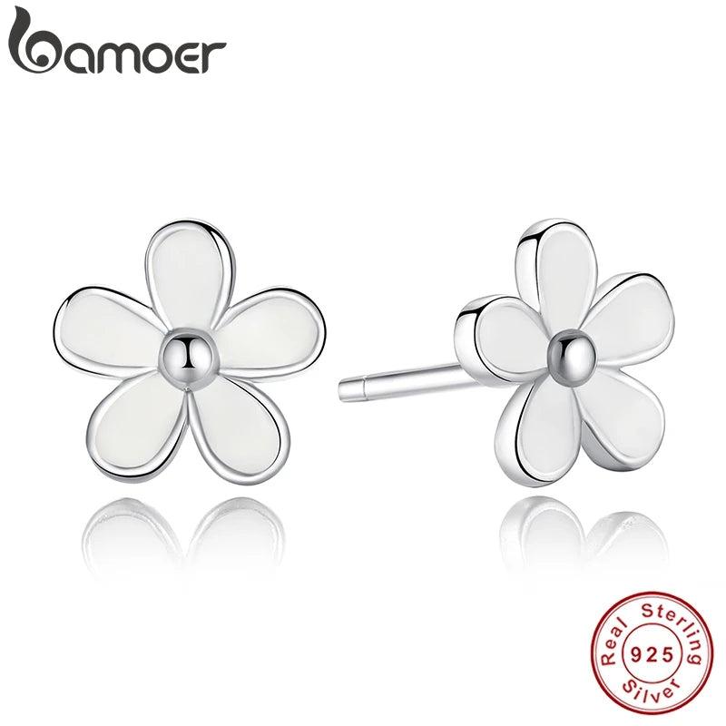 925 Silver Daisy Stud Earring Enamel CZ
