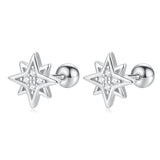 925 Silver Star Zircon Screw Stud Earrings - Wedding Fine Jewelry