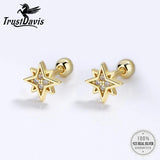 925 Silver Star Zircon Screw Stud Earrings - Wedding Fine Jewelry
