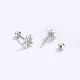 925 Silver Star Zircon Screw Stud Earrings - Wedding Fine Jewelry