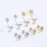 925 Silver Star Zircon Screw Stud Earrings - Wedding Fine Jewelry