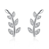 Davis 925 Sterling Silver CZ Leaf Stud Earrings for Women