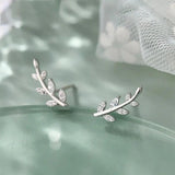 Davis 925 Sterling Silver CZ Leaf Stud Earrings for Women