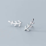 Davis 925 Sterling Silver CZ Leaf Stud Earrings for Women