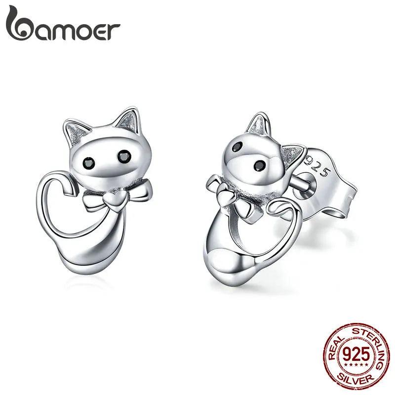 925 Silver Sticky Cat Small Stud Earrings for Women