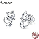 925 Silver Sticky Cat Small Stud Earrings for Women