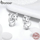925 Silver Sticky Cat Small Stud Earrings for Women