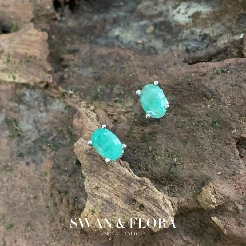 5*3MM Nat Emerald Earrings 925 Silver Stud Earring 925 Sterling Silver Gift