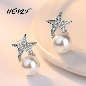 925 Silver Starfish Pearl CZ Stud Earrings
