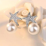 925 Silver Starfish Pearl CZ Stud Earrings