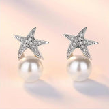 925 Silver Starfish Pearl CZ Stud Earrings