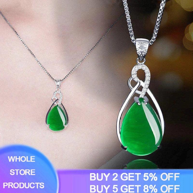 Green Chalcedony Pendant Necklace Tibetan Silver Jewelry