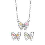 QINHONG Zircon Butterfly Pendant Necklace Set Sterling Silver 925 Party Gift