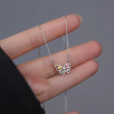 QINHONG Zircon Butterfly Pendant Necklace Set Sterling Silver 925 Party Gift
