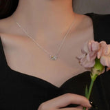 QINHONG Zircon Butterfly Pendant Necklace Set Sterling Silver 925 Party Gift