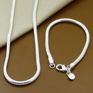 925 Sterling Silver 3MM Snake Chain Necklace Bracelet Set for Men Women
