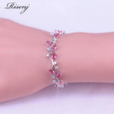 Rose Red Round & Flower Silver 925 Jewelry Set - Ring Earrings Necklace Bracelet