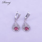 Rose Red Round & Flower Silver 925 Jewelry Set - Ring Earrings Necklace Bracelet